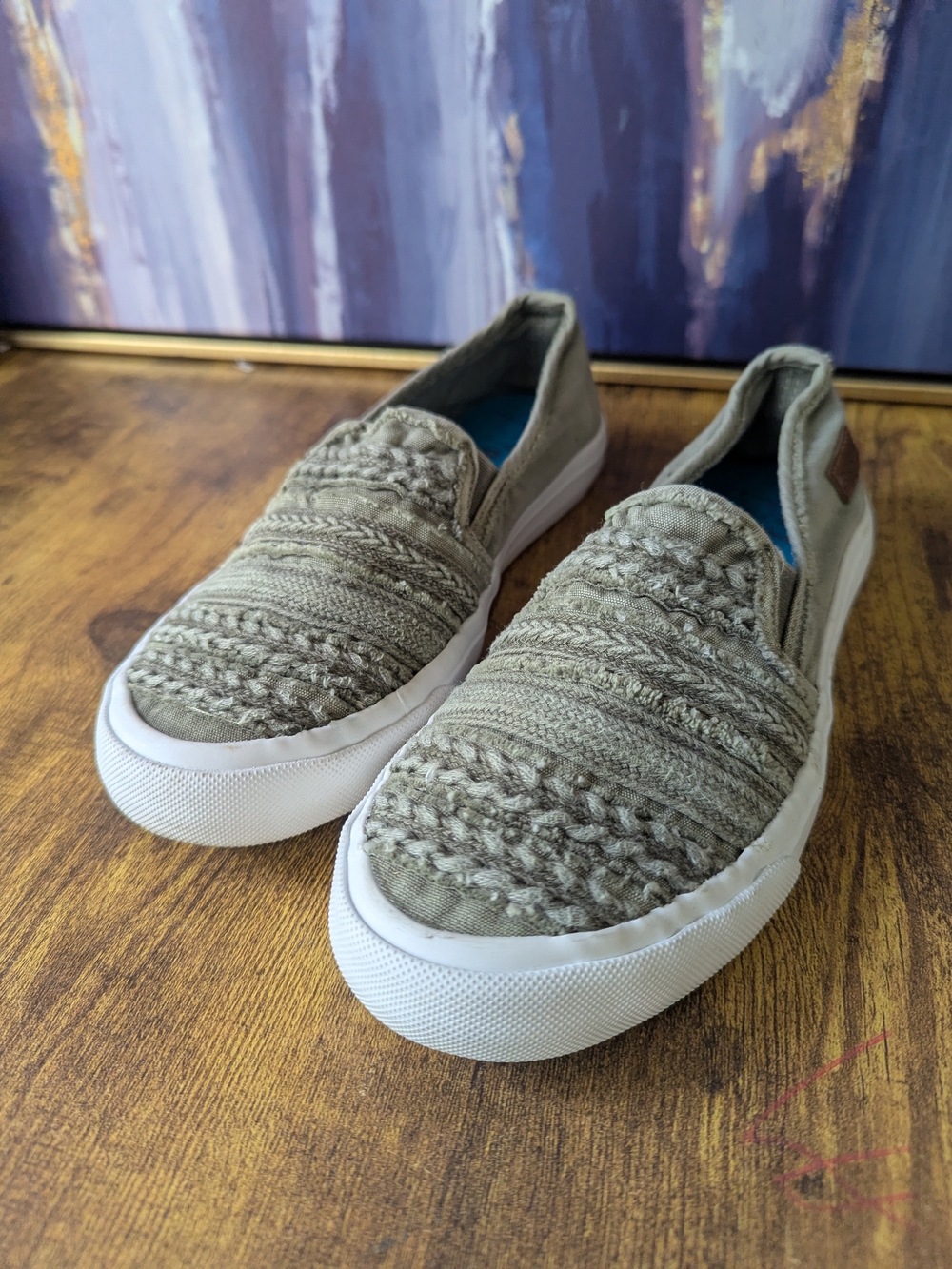 Blowfish Malibu Play Slip On Womens 7 Sage Green Braided Canvas Boho Sneakers